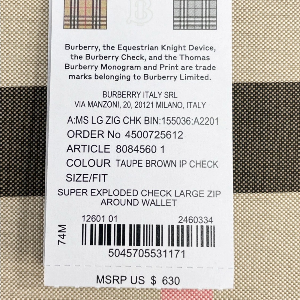 NEW $630 Burberry Taupe and Brown Checkered Wallet nova check ZIPPY FULL… - Picture 5 of 5